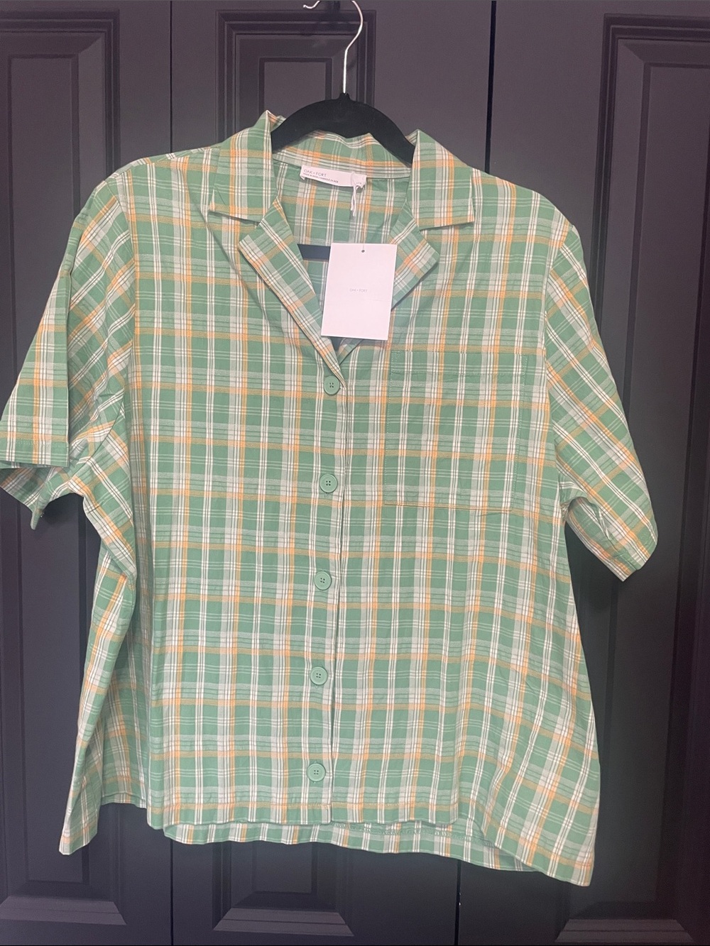 OAK + FORT Green and Yellow Plaid Shirt
